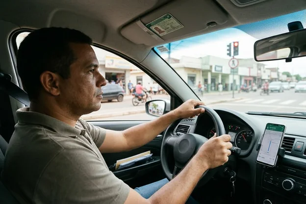 Motorista seguindo regras de trânsito em Açailândia para evitar multas.